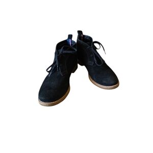 Tommy Hilfiger Black Suede Leather Booties Boots Lace Up Size 8 M